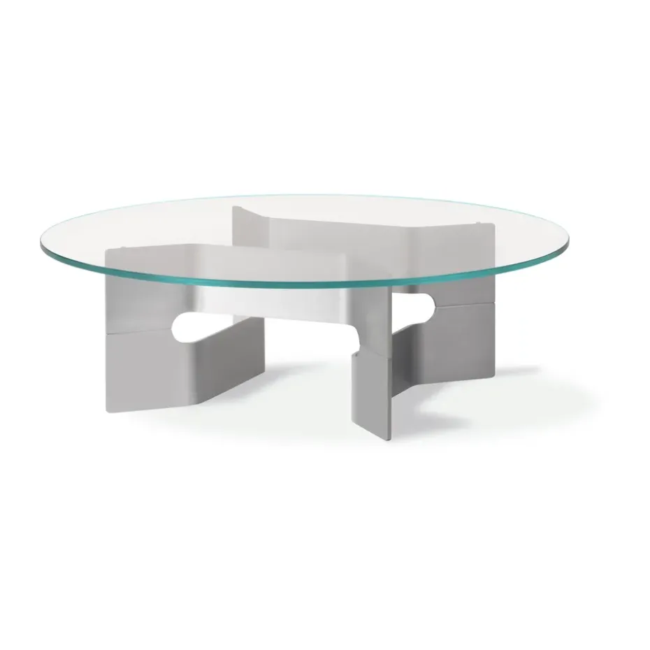 Table basse JG Ø98 cm, Verre-brossé aluminium