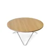Table basse O, chêne laqué mat, cadre en acier inoxydable