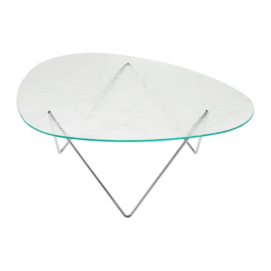 Table basse Pedrera, Chrome-verre structuré transparent