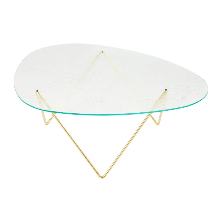 Table basse Pedrera, Laiton semi-mat-verre structuré transparent