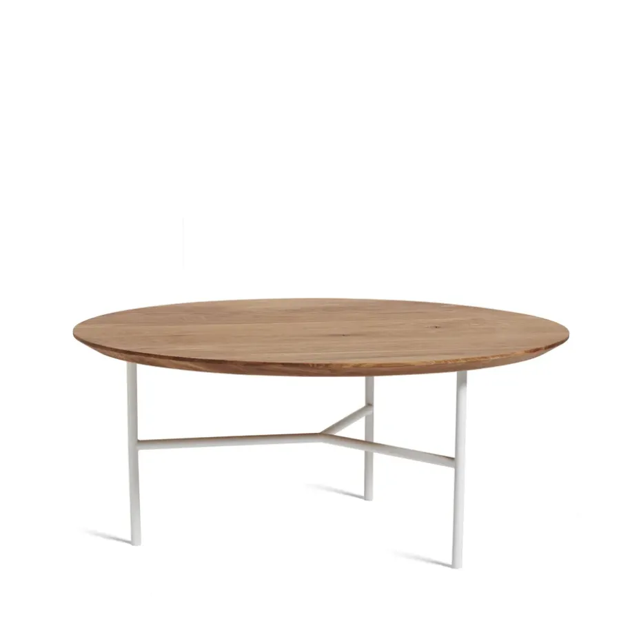 Table basse Tribeca, Chêne huilé rustique, pieds blancs, Ø80 cm
