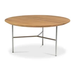Table basse Tribeca, Chêne huilé rustique, pieds chromés satinés, Ø80 cm