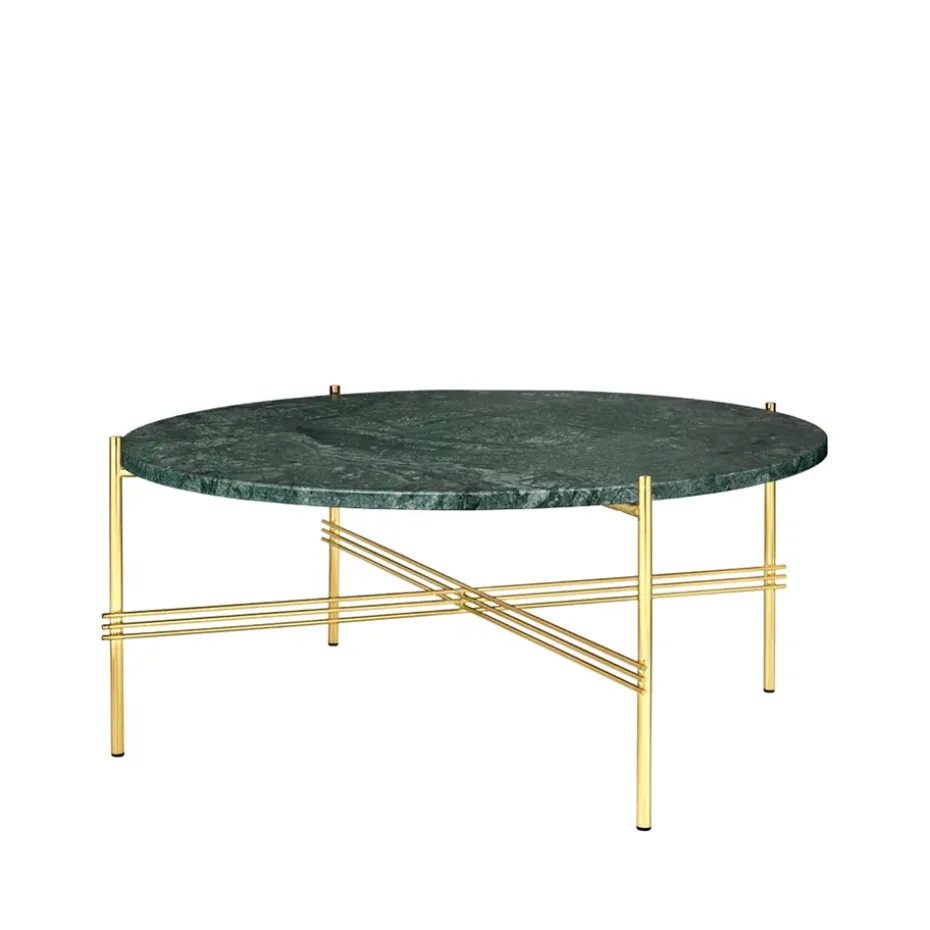 Table basse TS Round, green guatemala marble, ø80, structure en laiton