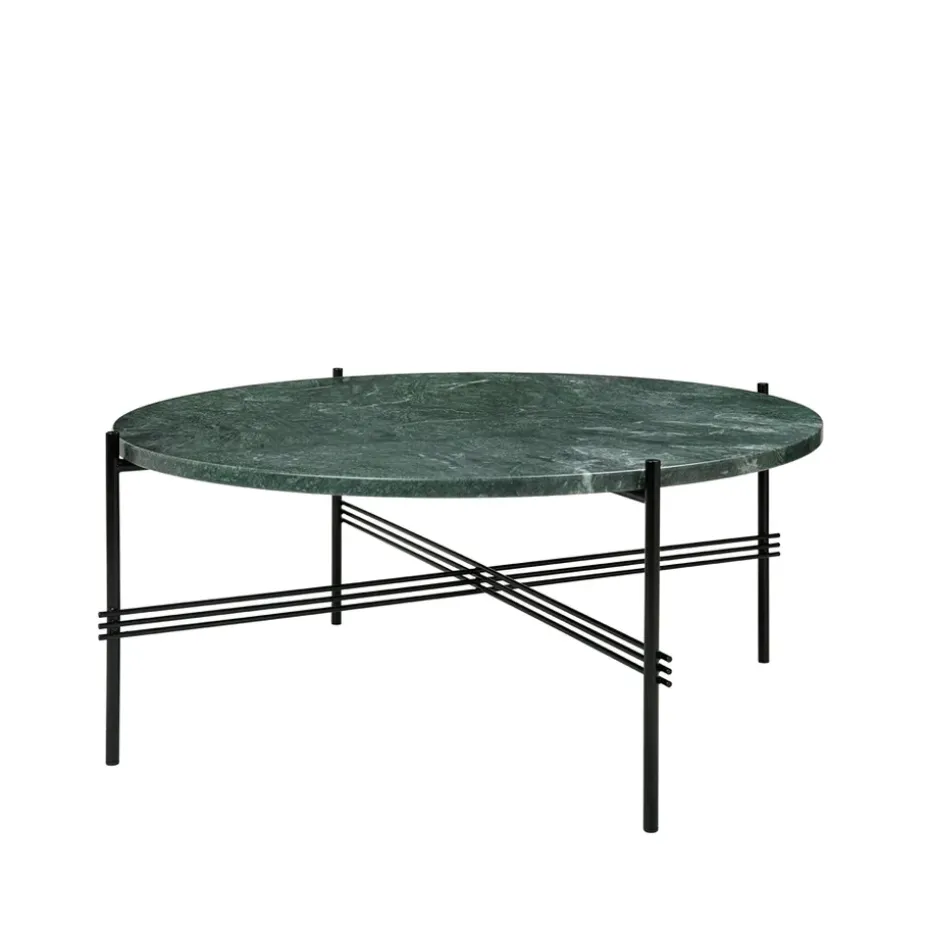 Table basse TS Round, green guatemala marble, ø80, structure noire