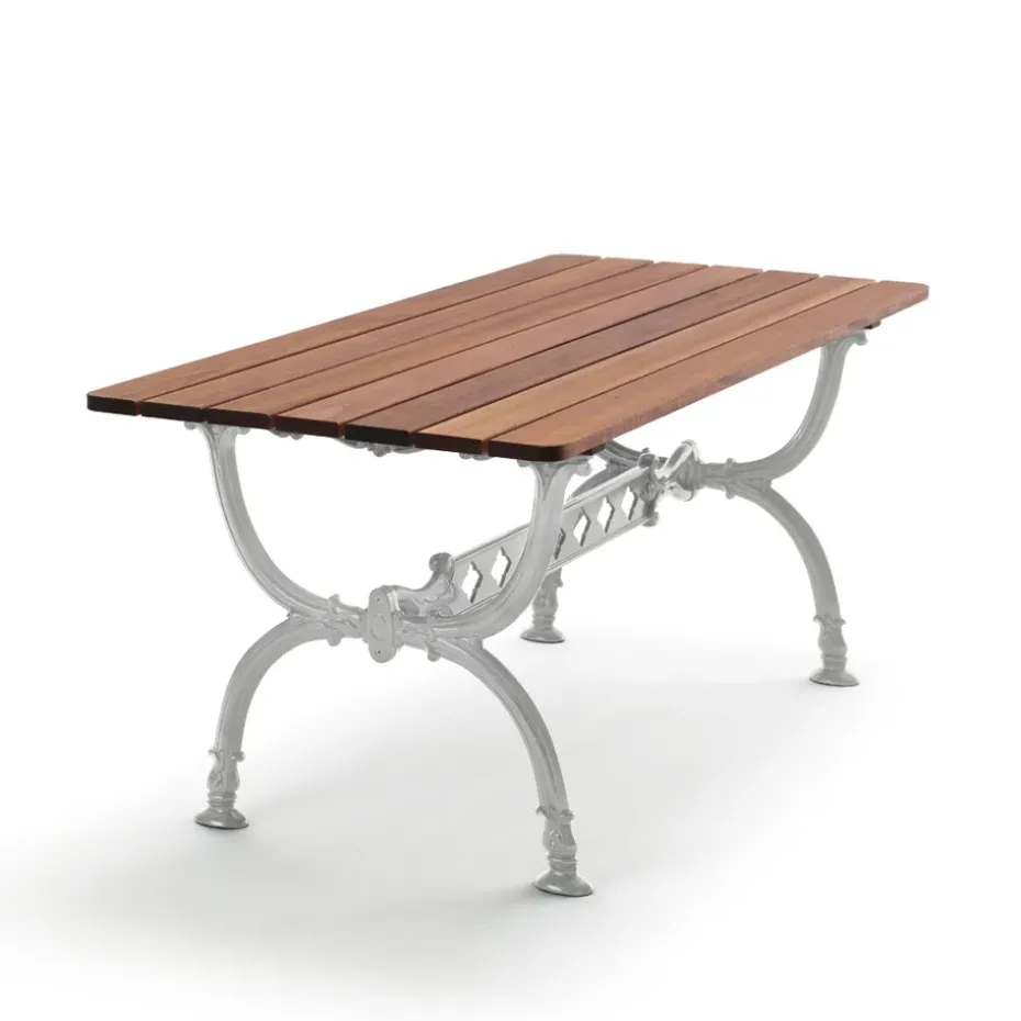 Table Byarum 142x72 cm, Acajou, support en aluminium brut