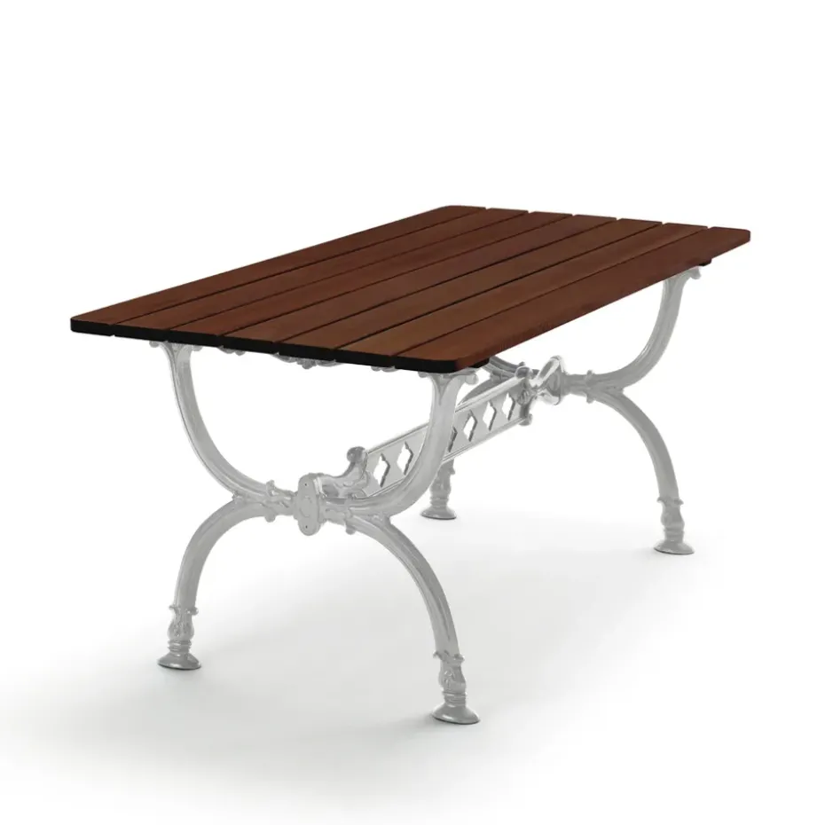 Table Byarum 142x72 cm, Pin brun lasure, support en aluminium brut