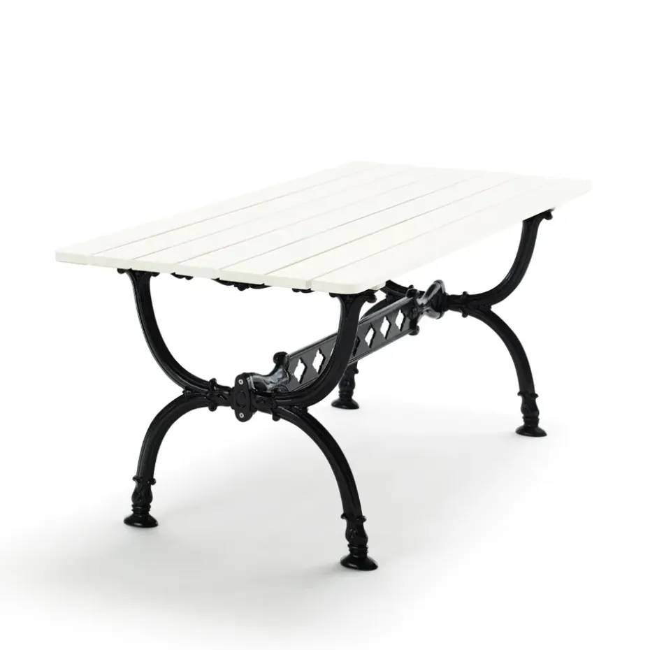 Table Byarum 142x72 cm, Pin laqué blanc, support noir