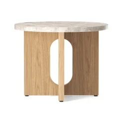 Table d’appoint Androgyne Ø50 cm base en chêne, Plateau de table Kunis Breccia