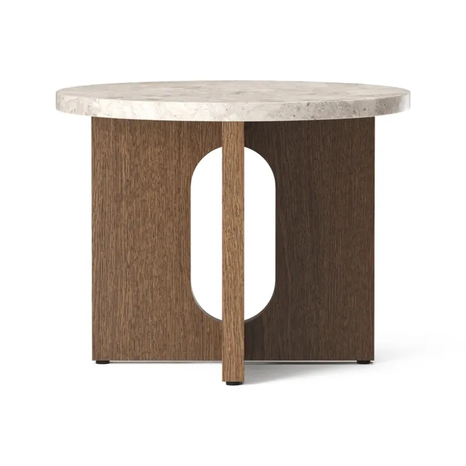 Table d’appoint Androgyne Ø50 cm chêne teinté foncé, Plateau de table Kunis Breccia