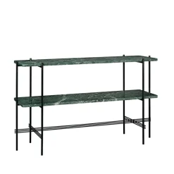 Table d’appoint TS Console 120x30x72 cm, green guatemala marble, structure noire, 2 étagères en marbre