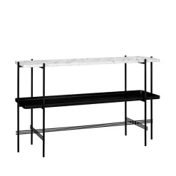 Table d’appoint TS Console 120x30x72 cm, white carrara marble, structure noire, avec plateau