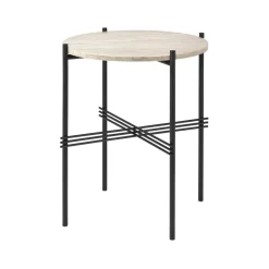 Table d'appoint TS Outdoor, Natural white, support noir, travertin
