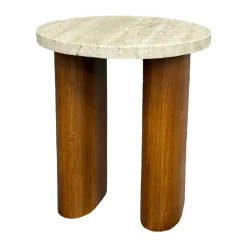 Table d’appoint Vikman, Chêne-travertin beige