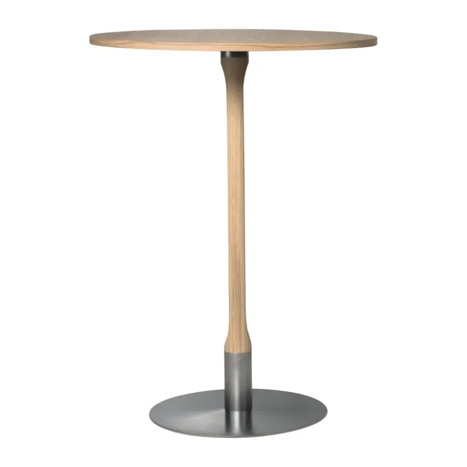 Table de bar Rod Ø70 cm, Chêne laqué mat pigment blanc