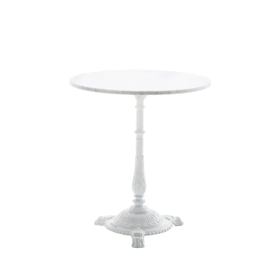 Table de café Classic, Marbre blanc, support blanc