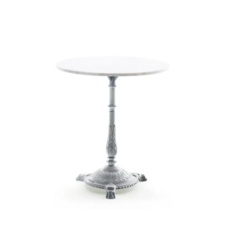 Table de café Classic, Marbre blanc, support en aluminium brut