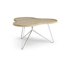 Table Flower mono 84x90 cm, chêne naturel, 45cm, structure chromée