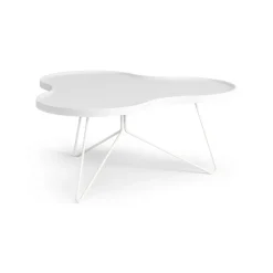 Table Flower mono 84x90 cm, H39 cm frêne laminé blanc