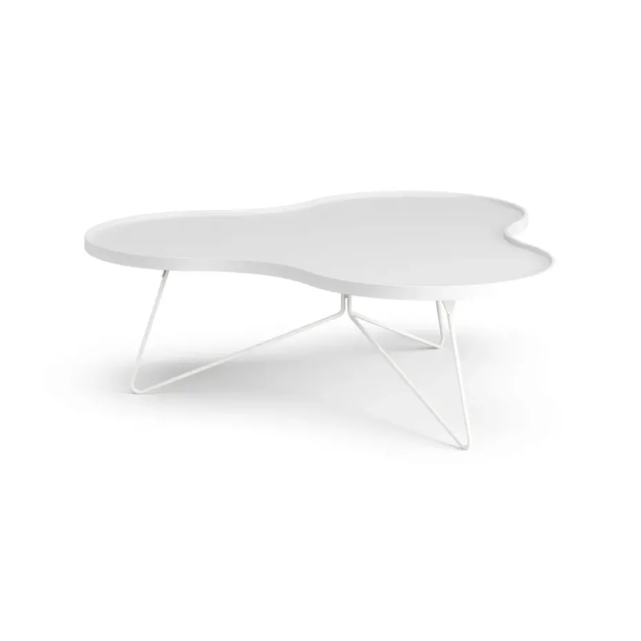 Table Flower mono 107x114 cm, H39 cm frêne laminé blanc