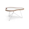 Table Flower 84x90 cm, blanc, 45 cm, bord en noyer, structure chromée