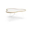 Table Flower 84x90 cm, blanc, 39 cm, bord en chêne, structure blanche