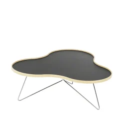 Table Flower 107x114 cm, noir, 45 cm, bord en bouleau, structure chromée