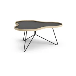 Table Flower 84x90 cm, noir, 39 cm, bord en chêne, structure noire
