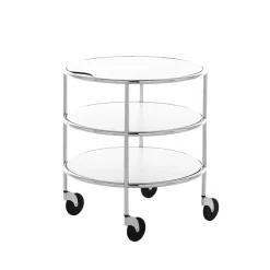 Table roulante Chicago I, Stratifié blanc-chrome