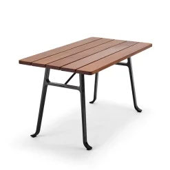 Table Seriff, Huile de acajou, support noir