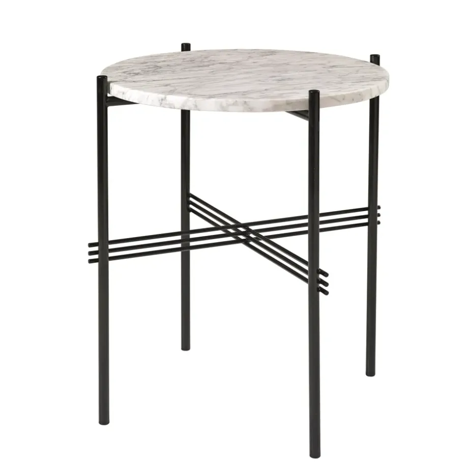 Table TS pieds noirs Ø40 cm, marbre blanc