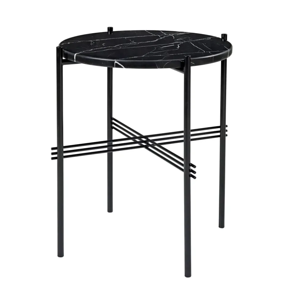 Table TS pieds noirs Ø40 cm, marbre noir