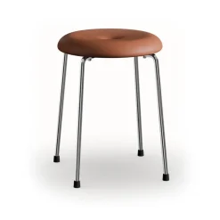Tabouret, Base en cuir cognac - base en chrome, 45 cm