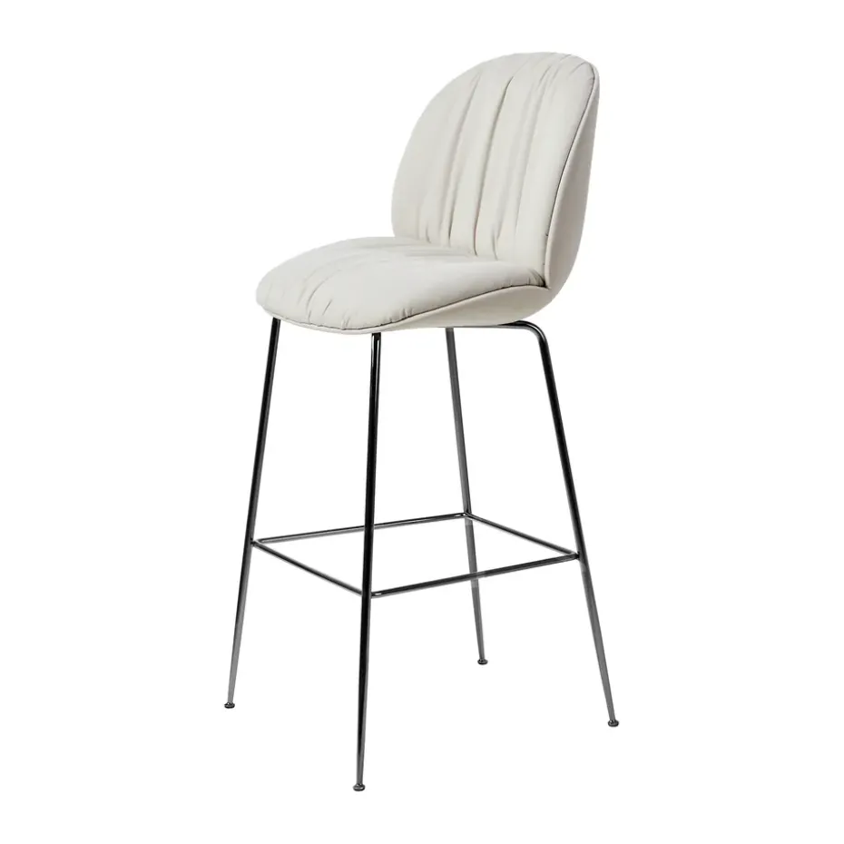 Tabouret de bar 75 cm Beetle Soft, entièrement recouvert, Tabouret Reales Gubi 001, dossier noir, chrome