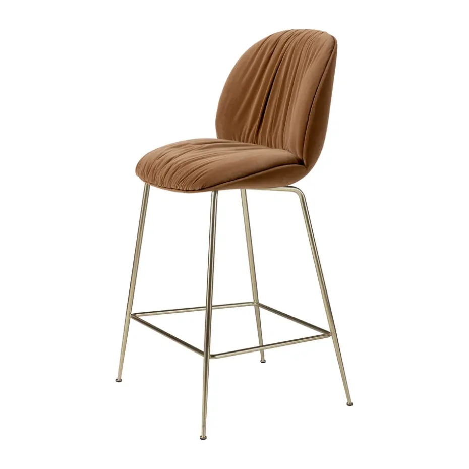 Tabouret de bar 65 cm Beetle Soft, entièrement recouvert, Tabouret Reales Gubi 001, dossier noir, chrome