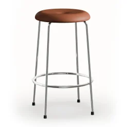 Tabouret de bar, Base en cuir cognac - base en chrome, 63 cm