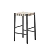 Tabouret de bar Betty TK7, Black, assise en ruban de lin tressé naturel