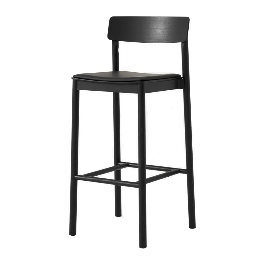 Tabouret de bar Betty TK17 Bar Chair 75 cm, Cuir noir Noble-frêne laqué noir