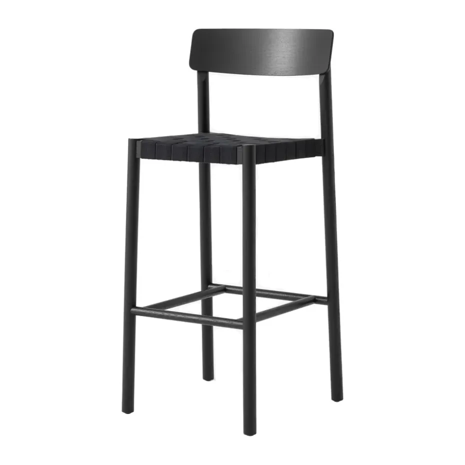 Tabouret de bar Betty TK15 Bar Chair 75 cm, Frêne laqué noir-lin noir