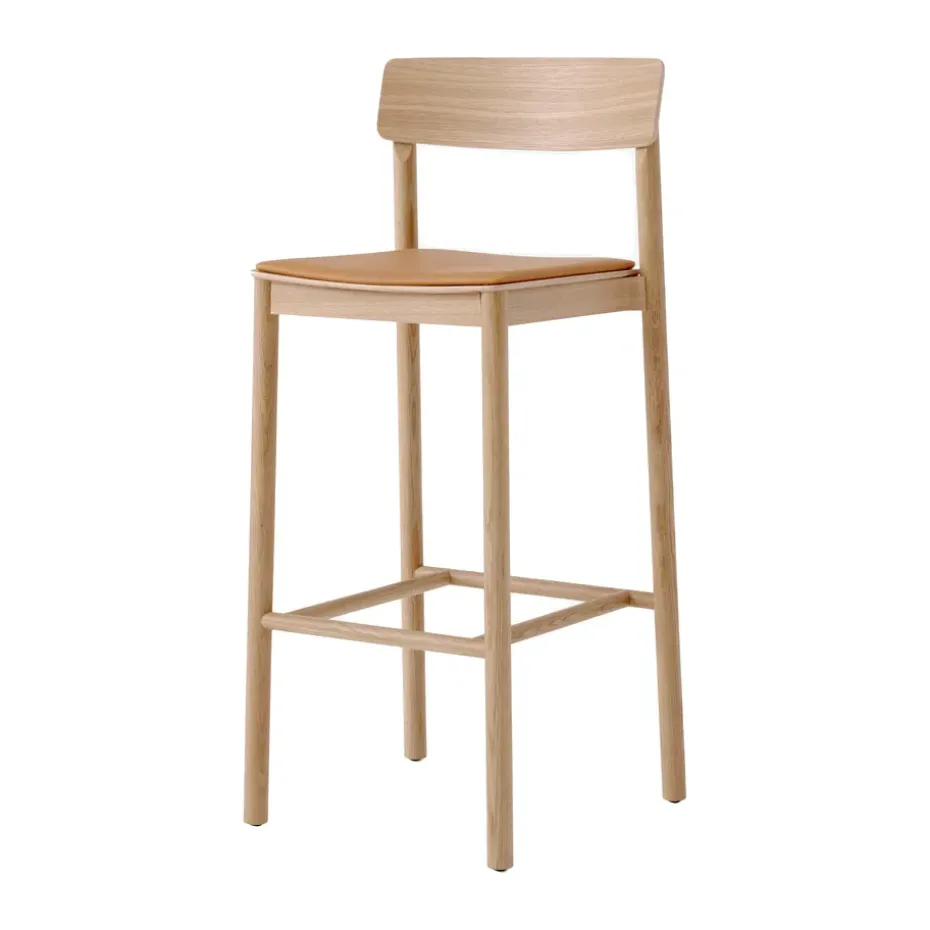 Tabouret de bar Betty TK17 Bar Chair 75 cm, Cuir couleur cognac Noble-chêne laqué