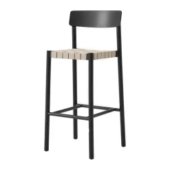 Tabouret de bar Betty TK15 Bar Chair 75 cm, Frêne laqué noir-lin naturel