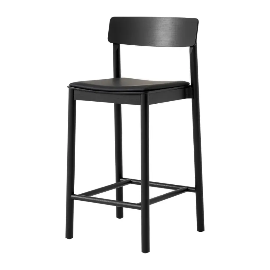 Tabouret de bar Betty TK14 Counter Chair 65 cm, Cuir noir Noble-frêne laqué noir