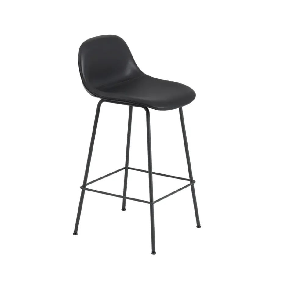 Tabouret de bar Fiber pieds en métal, Refine leather black-Black