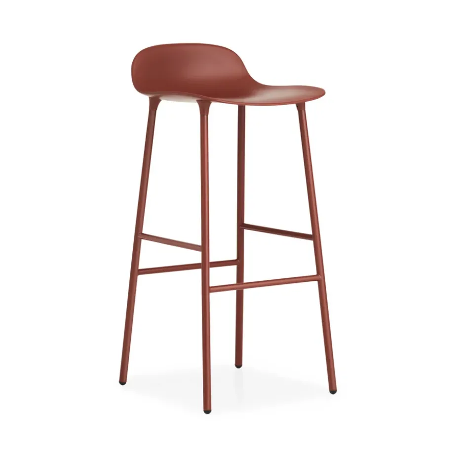 Tabouret de bar Form haut, red, pieds en acier laqué rouge