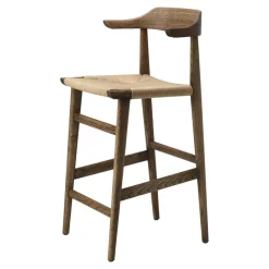 Tabouret de bar Hedda, Cordon de papier noir Chêne-nature