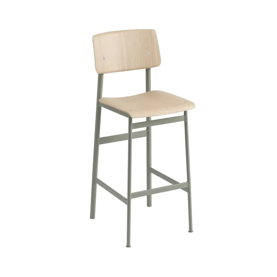 Tabouret de bar Loft, Oak-haut-structure en acier dusty green