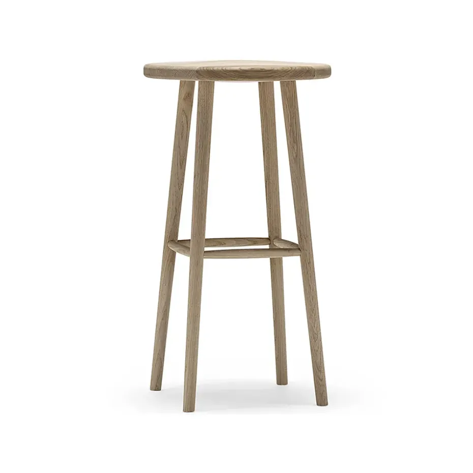 Tabouret de bar Miss Button, chêne huilé blanc, haut
