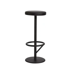 Tabouret de bar Orbit haut, noir mat, cuir noir