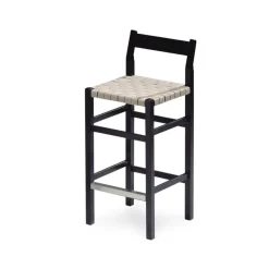 Tabouret de bar Schablon, Sangle naturelle-piètement noir