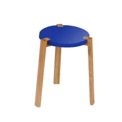 Tabouret Happy, bleu, pieds en chêne