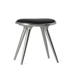 Tabouret Mater, cuir noir, structure en aluminium